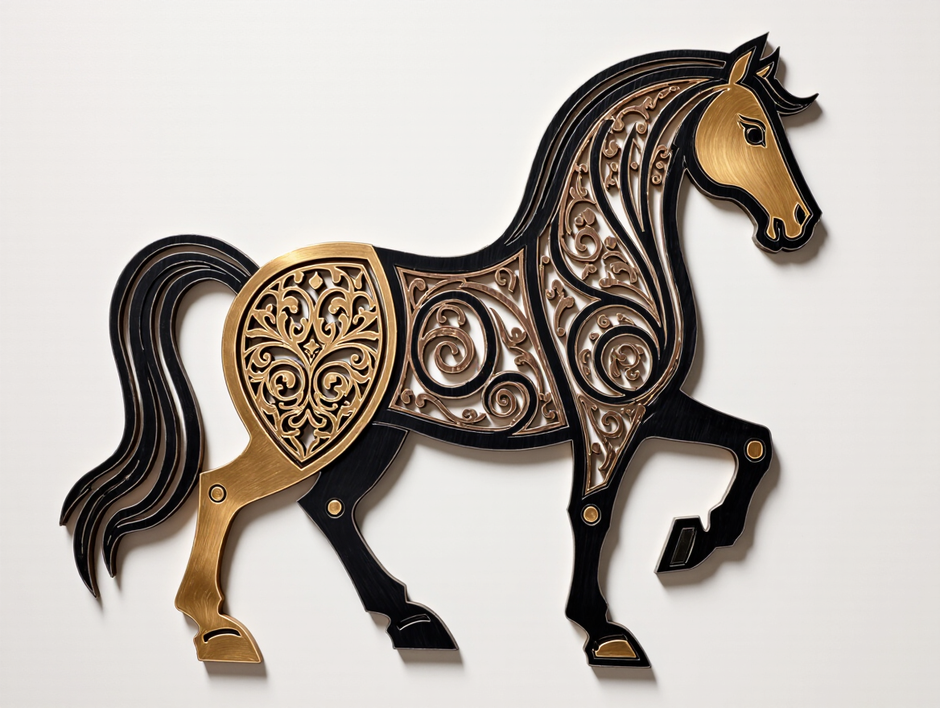 Luxe Black Gold Horse Islamic Metal Wall Art - Arabion Trading LLC