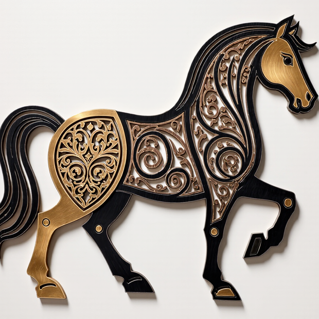 Luxe Black Gold Horse Islamic Metal Wall Art - Arabion Trading LLC