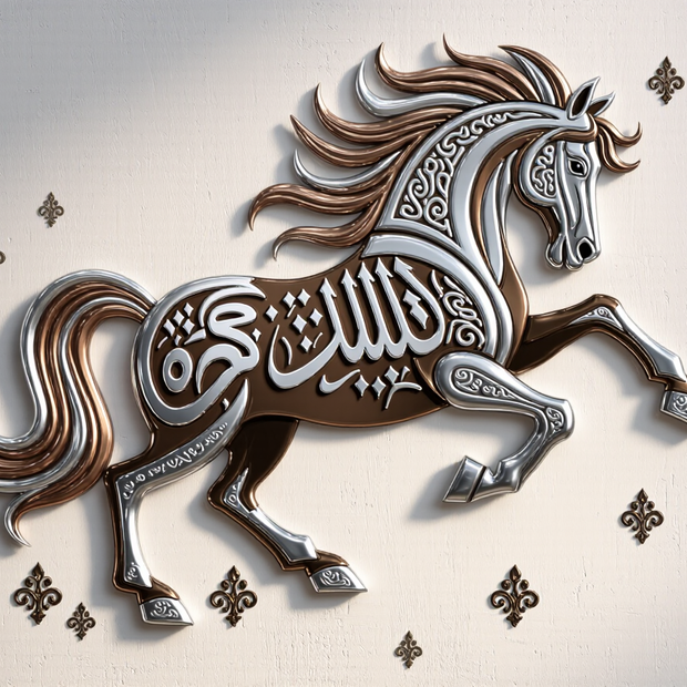 Shahada Horse Multi-Tone Metal Islamic Wall Art - Arabion Trading LLC