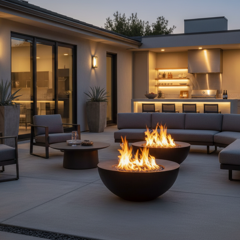 Modern Round Fire Pit Bowls Outdoor Setup